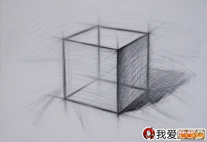 石膏立方體素描教程：立方體結構明暗素描繪畫步驟06