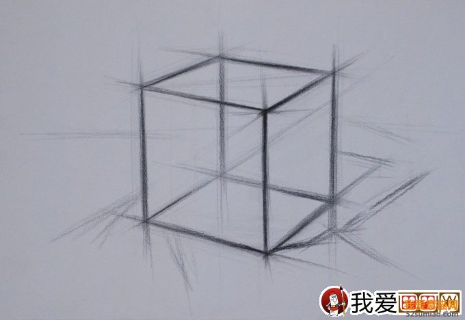 石膏立方體素描教程：立方體結構明暗素描繪畫步驟05